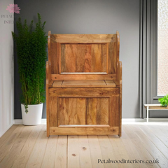 Petite Monks Bench- Handmade Solid Wood -  Contry Style - Storage Seat | Timeless Design - Petalwood Interiors- Front