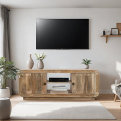 Mango Wood TV Stand - Preston Hand-Carved 2-Door Cabinet - 145cm