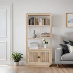 Mango Wood Bookcase - Preston Hand-Carved Storage - 165cm