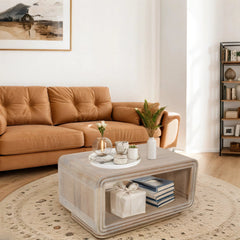 Mango Wood Coffee Table - Preston Hand-Carved Design - 85cm