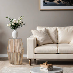 Mango Wood End Table - Preston Hand-Carved Design - 19cm
