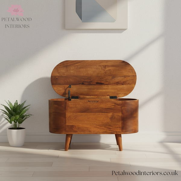 Rounded Blanket Box Solid Wood - Storage Chest - Bedroom Ottoman - Linen Trunk - Timeless Design - Petalwood Interiors - Front