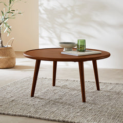 Mango Wood Coffee Table - Scandinavian Walnut - Handcrafted Round Design