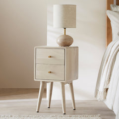 Mango Wood Bedside Table - Scandinavian White Oak - 30cm Wide