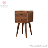 Small Bedside Table Solid Wood - Dark Brown Finish -  2 Drawers - 55 cm Height - Timesless Desingn - Petalwood Interiors - Side