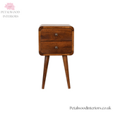 Small Bedside Table Solid Wood - Dark Brown Finish -  2 Drawers - 55 cm Height - Timesless Desingn - Petalwood Interiors - Front