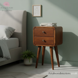 Small Bedside Table Solid Wood - Dark Brown Finish -  2 Drawers - 55 cm Height - Timesless Desingn - Petalwood Interiors - Side