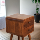 Small Bedside Table Solid Wood - Dark Brown Finish -  2 Drawers - 55 cm Height - Timesless Desingn - Petalwood Interiors 