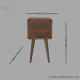 Small Bedside Table Solid Wood - Dark Brown Finish -  2 Drawers - 55 cm Height - Timesless Desingn - Petalwood Interiors 