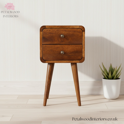 Small Bedside Table Solid Wood - Dark Brown Finish -  2 Drawers - 55 cm Height - Timesless Desingn - Petalwood Interiors - Front