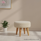 Small Footstool - Pouffe with 100% Cotton Upholstery - Solid Wood Legs - Timeless Design - Petalwood Interiors - Side