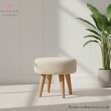 Small Footstool - Pouffe with 100% Cotton Upholstery - Solid Wood Legs - Timeless Design - Petalwood Interiors - Side