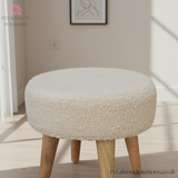 Small Footstool - Pouffe with 100% Cotton Upholstery - Solid Wood Legs - Timeless Design - Petalwood Interiors