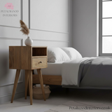 Small Light Brown Solid Wood - Bedside Table - Single Drawer and Shelf - Timesless Desingn - Petalwood Interiors - Side