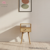 Small Light Brown Solid Wood - Bedside Table - Single Drawer and Shelf - Timesless Desingn - Petalwood Interiors - Front