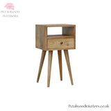 Small Light Brown Solid Wood - Bedside Table - Single Drawer and Shelf - Petalwood Interiors