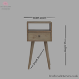 Small Light Brown Solid Wood - Bedside Table - Single Drawer and Shelf - Petalwood Interiors