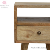 Small Light Brown Solid Wood - Bedside Table - Single Drawer and Shelf - Petalwood Interiors