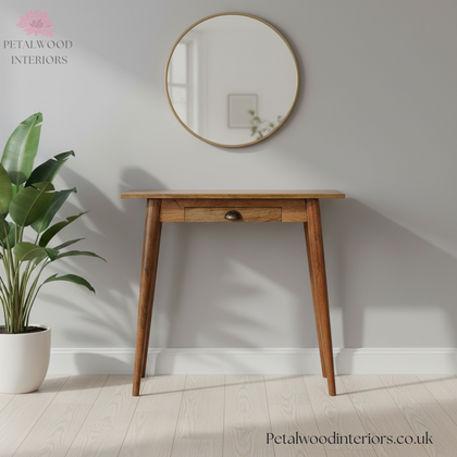 Small Solid Wood - Writing Desk - Single Drawer Shell Handle - Elegant Design - Timeless Design - Petalwood Interiors - Front