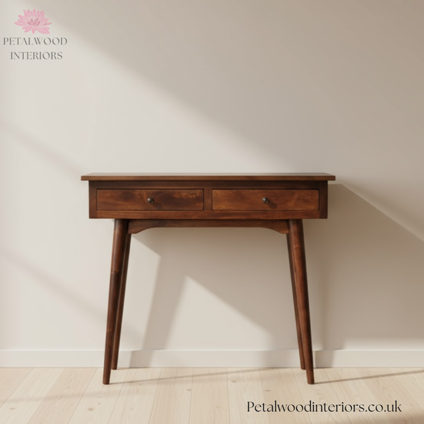 Solid Wood - Bedside Table - Brass Accents - 58cm Height - Elegant Storage - Timeless Design - Petalwood Interiors - Front