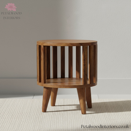 Solid Wood - Bedside Table - Japanese Design - Open Shelf Storage - 40cm Height - Traditional Finish - Petalwood Interiors - Front