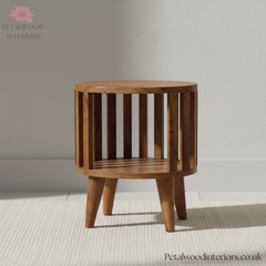 Solid Wood - Bedside Table - Japanese Design - Open Shelf Storage - 40cm Height - Traditional Finish - Petalwood Interiors - Front