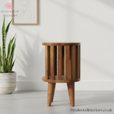 Solid Wood - Bedside Table - Japanese Design - Open Shelf Storage - 40cm Height - Traditional Finish - Petalwood Interiors - Side