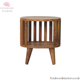 Solid Wood - Bedside Table - Japanese Design - Open Shelf Storage - 40cm Height | Traditional Finish - Petalwood Interiors  - Front