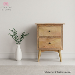 Solid Wood - Bedside Table with 2 Drawers - 60cm Height - Classic Design - Timesless Desingn - Petalwood Interiors - Front