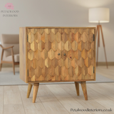 Solid Wood - Cabinet with 2 Shelves - Modern Patterned Front - Vintage Design - Timeless Design - Petalwood Interiors- Side