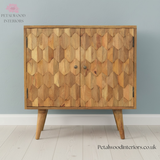 Solid Wood - Cabinet with 2 Shelves - Modern Patterned Front - Vintage Design - Timeless Design - Petalwood Interiors