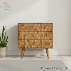 Solid Wood - Chest of Drawers with Carved Pattern - 77cm Height - Vintage Design - Timesless Desingn - Petalwood Interiors - Front