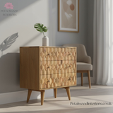 Solid Wood - Chest of Drawers with Carved Pattern - 77cm Height - Vintage Design - Timesless Desingn - Petalwood Interiors - Side