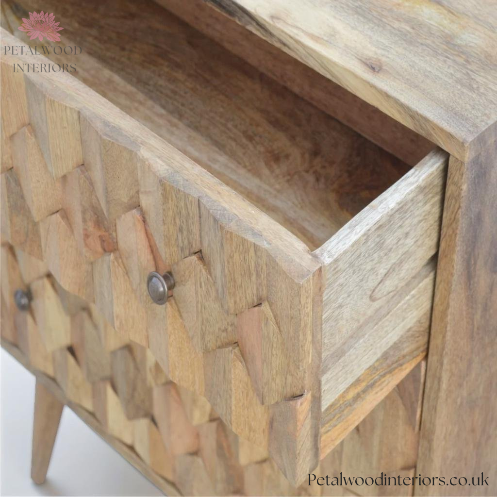 Solid Wood Chest of Drawers 77cm - Carved Pattern - Vintage Design ...