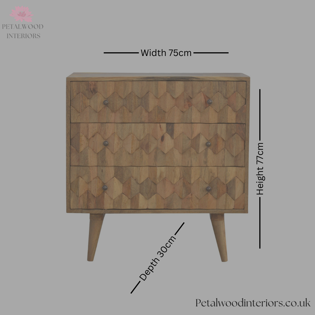Solid Wood Chest of Drawers 77cm - Carved Pattern - Vintage Design ...
