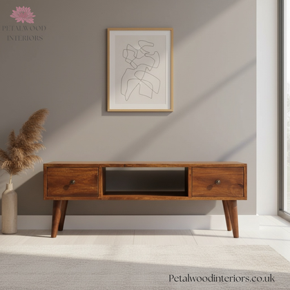 Solid Wood - Coffee Table - Dark Wood Finish - Brass Knobs - Modern Storage - Timeless Design - Petalwood Interiors - Front