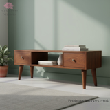 Solid Wood - Coffee Table - Dark Wood Finish - Brass Knobs - Modern Storage - Timeless Design - Petalwood Interiors - Side