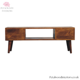 Solid Wood - Coffee Table - Dark Wood Finish - Brass Knobs - Modern Storage - Timeless Design - Petalwood Interiors - Back