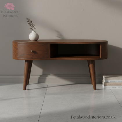 Solid Wood - Coffee Table - Dark Wood Finish - Wooden Legs - Drawer Storage - Timeless Design - Petalwood Interiors - Front