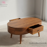 Solid Wood - Coffee Table - Dark Wood Finish - Wooden Legs - Single Drawer Storage - Timeless Design - Petalwood Interiors - Side