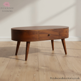 Solid Wood - Coffee Table - Dark Wood Finish - Wooden Legs - Single Drawer Storage - Timeless Design - Petalwood Interiors - Side