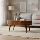 Solid Wood - Coffee Table - Dark Wood Finish - Wooden Legs - Single Drawer Storage - Timeless Design - Petalwood Interiors - Side
