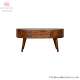 Solid Wood - Coffee Table - Dark Wood Finish - Wooden Legs - Single Drawer Storage - Timeless Design - Petalwood Interiors - Front
