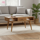 Solid Wood - Coffee Table - Single Drawer with Open Shelves - Classic Design - Petalwood Interiors- Side