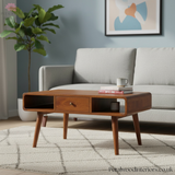 Solid Wood - Coffee Table - With Single Drawer & Open Shelves - Vintage Style - Petalwood Interiors- Side 2