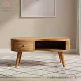 Solid Wood - Coffee Table - Wooden Legs - Drawer & Open Slot - Traditional Design - Petalwood Interiors - Front