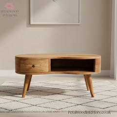 Solid Wood - Coffee Table - Wooden Legs - Drawer & Open Slot - Traditional Design - Petalwood Interiors - Front