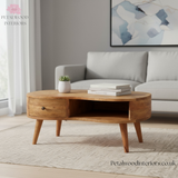Solid Wood - Coffee Table - Wooden Legs - Drawer & Open Slot - Traditional Design - Petalwood Interiors - Front