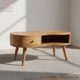 Solid Wood - Coffee Table - Wooden Legs - Drawer & Open Slot - Traditional Design - Petalwood Interiors - Side