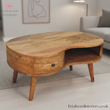 Solid Wood - Coffee Table - Wooden Legs - Drawer & Open Slot - Traditional Design - Petalwood Interiors